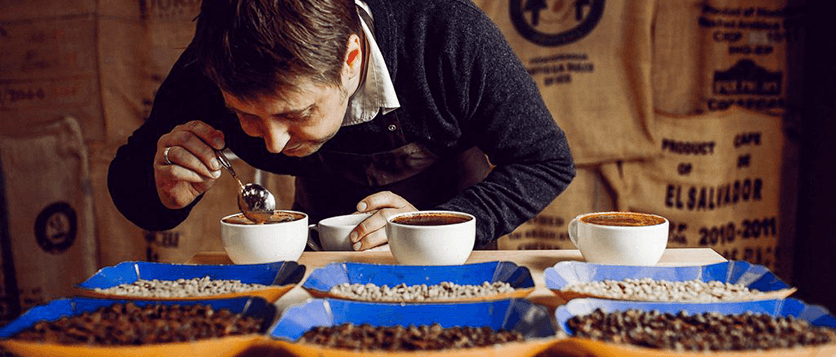 Der Röstmeister beim sogenannten 'Cupping'