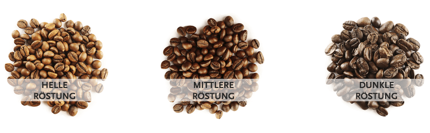 Helle, mittlere und dunkle Röstungen im Vergleich